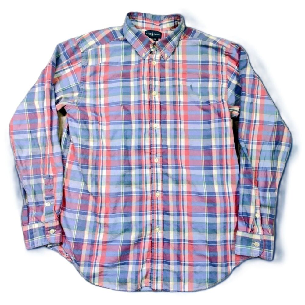 Ralph Lauren Women's XL Vintage Plaid Button Down Shirt Long Sleeve Cotton